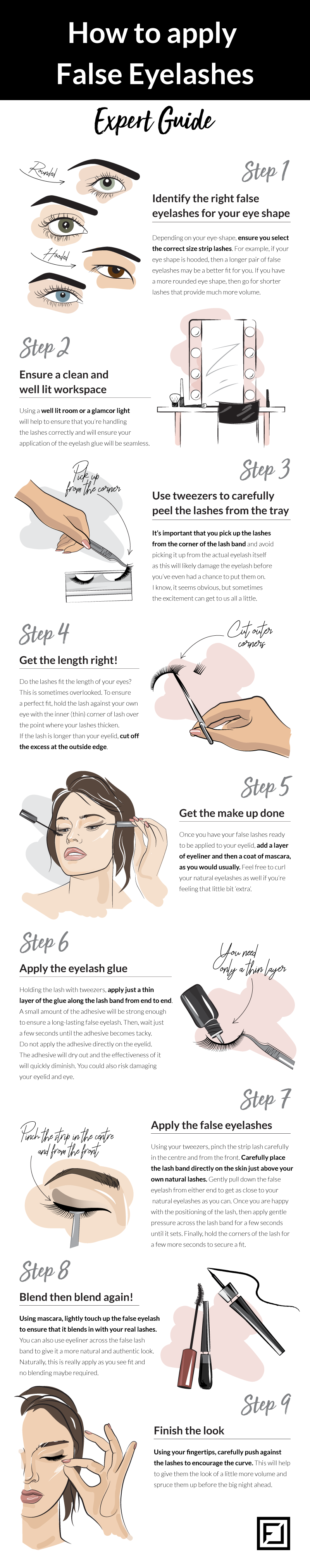 applying false eyelashes infographic